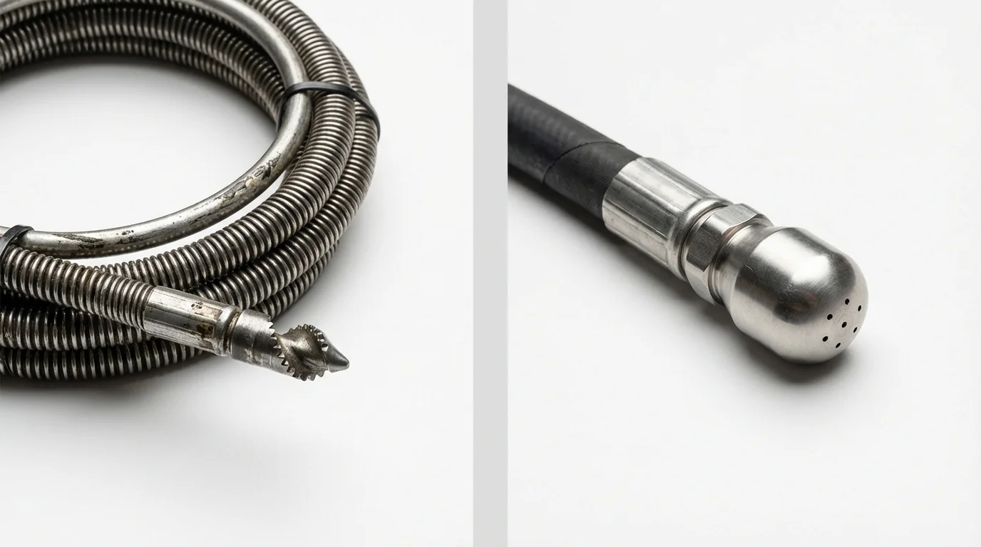 Drain snake cable and hydro jetting nozzle used for drain cleaning in Lookout Mountain, GA